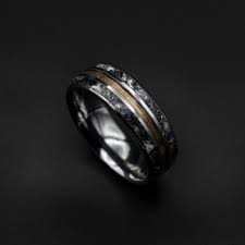 Triple Inlay With Meteorite And Goldwire Custom Tungsten Ring Promise Rings For Guys Engagement Rings Opal
