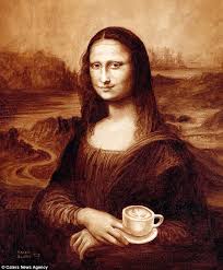 The Mocha Lisa Masterpiece Among Cup Holding Classic Artworks Recreated With Coffee Coffee Painting Mona Lisa Coffee Art