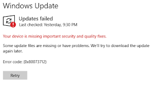 Your Device Is Missing Important Security And Quality Fixes Error Microsoft Community