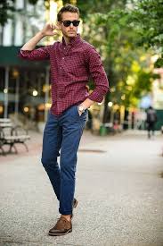Navy Pants Brown Shoes And A Red Plaid Shirt Casual Wear For Men Mens Outfits Men Casual