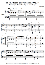 Ludwig Van Beethoven Theme From Six Variations Op 76 Jean Jacques Perrey The Elephant Never Forgets Sheet Music For P Piano Sheet Music Sheet Music Piano