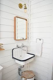 Vintage Inspired Industrial Wall Mount Utility Sink Chrome Wall Mount Faucet White Shiplap Walls Wood And Le Industrial Wall White Shiplap Wall Utility Sink