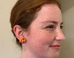 Jack O' Lantern Stud Earrings/Halloween Pumpkin Earrings/Cute & Fun Gift  for Her/Halloween Lover GIft Idea/18K Gold Plated/Free Gift