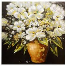 Fiori bianchi in un vaso decorato. Lorenzon Gift Quadro Maxi Vaso Fiori Bianchi