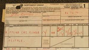 The Airplane Ticket D B Cooper Purchased Checked Baggage Boeing 727 Airplane Tickets