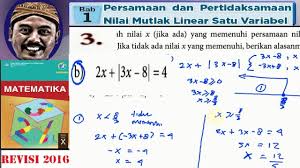 Jawabannya adalah dengan menggunakan sifat yang berlaku pada persamaan nilai mutlak. Nilai Mutlak Persamaan Dan Pertidaksamaan Bse Matematika Kelas 10 K 13 Revisi 2016 No Uk 1 1 03b Youtube
