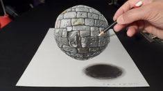 Drawing A Realistic Stone Sphere 3 Dimension Stone Ball Trick Art On Paper Stone Texture Magic Realism Anamorphic 3d Drawings 3d Drawing Tutorial Drawings