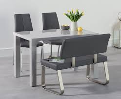 This grey dining table with bench set by roundhill. 120cm Light Grey Dining Table With Bench Chair Set Homegenies