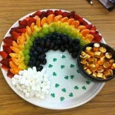 St Patricks Day Fruit Rainbow Snack Tray Platter With Pot Of Gold And Marshmallow Cloud St Patricks Day Food Food Yummy Food