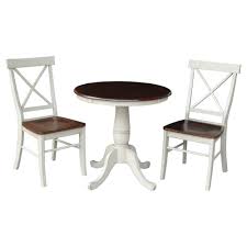 3 Piece Dining Set 30 Round Pedestal Dining Table Wood Antiqued Almond Espresso International Concepts Round Pedestal Dining Table Round Pedestal Dining Solid Wood Dining Set