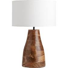 Colby Lacquered Wood Base Table Lamp Acaia Wood W Lacquer Finish White Drum Shade Contemporary Lamp Natural Home Dec Modern Table Lamp Table Lamp Lamp