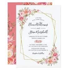 Pretty Blush Pink Floral Gold Frame Wedding Invitation Zazzle Com Geometric Wedding Invitation Wedding Frames Wedding Invitations