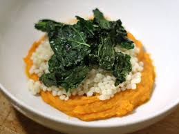 Couscous With Sweet Potato Puree And Kale Chips Recipe Recipe Kale Chip Recipes Kale Chips Sweet Potato Kale