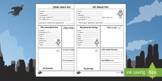Great ice breaker for new students. All About Me Worksheet Worksheet English Spanish All About Me Worksheet