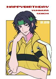 neki (wakiko), yukimura seiichi, tennis no ouji-sama, commentary request,  highres, 1boy, black eyes, black hair, character name, dated, green  headband, hand up, happy birthday, headband, jacket, jacket on shoulders,  looking at viewer,