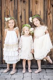 Boho Chic Flower Girl Dresses Mix And Match Ivory Dresses With Lace And Ruffles Matching Greenery F Flower Girl Dresses Boho Boho Flower Girl Flower Girl