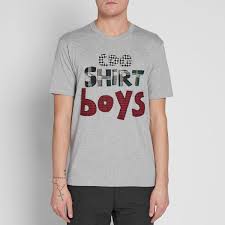Comme Des Garcons Shirt Boys Tartan Logo Tee Top Grey Mix End