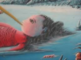 She owns all the riches of the seas. Early Folk Art Mermaid Haitian Painting Oil On Canvas Listed Bourmond Byron 288858976