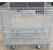 Foldable Wire Mesh Roll Cage Storage Container for Warehouse Storage