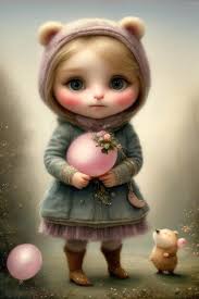 Eine Puppe mit einem rosa Luftballon und einem rosa Ball