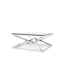 Features black leather top framed by stainless steel inlay and rosewood rim chrome hardware product details base material: Eicholtz 110184 Coffee Table Connor Polished Stainless Steel Clear Glass Ideas4lighting