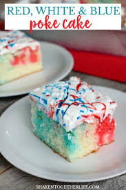We also plan to get some sparklers and little fireworks for the kids too. Red White Blue Patriotic Poke Cake Shaken Together