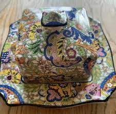 Blue rose polish pottery floral butterfly square butter dish. Royal Winton Grimwades China Butter Dish For Sale Ebay