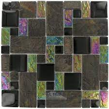 Diflart glass mirror mosaic tile 12x12 inch crystal diamond 3/4 inch mosaic for wall kitchen backsplash liner christmas decorative tile pack of ideal for kitchen backsplash, bathroom, shower, spa, pool waterline, swimming pool, jacuzzi, floor, and wall. Elite Tile Glass Stone 12 X12 Glass Mosaic In Onyx Slate Elida Ceramica Tht04