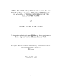 Doc Translation Techniques Used In Capturing The Essence Of Culturally Embedded Expressions An Analysis Of The English Version Of The Malay Novel Juara Farrah Diebaa Rashid Ali Academia Edu