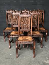 Gothic celtic dining set in a beautiful green hue to match any gothic decor! Oak Gothic Dining Room Gothic Antiques Furniture