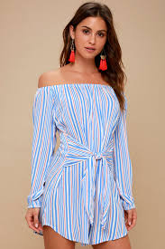 Cape Cod Red White And Blue Striped Off The Shoulder Dress Womens Sheath Dress Fashion Cute Floral Dresses