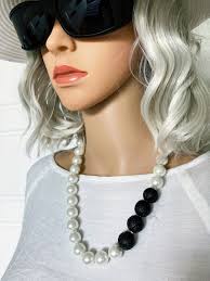 Black/white Yin/yang Chunky Pearl Necklace-bold Chic Avant Garde-designer  Statement-june Birthstone-unique-edgy Bridal/wedding-luxe Artwear