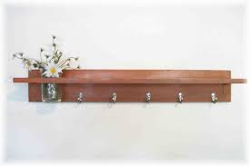 Wood Wall Shelf Hooks Rustic Burnt Orange Color Shabby Chic Cottage 5 Hooks Wall Shelf With Hooks Antique Wall Shelf Industrial Wall Shelves
