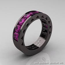 Mens Modern 14k Black Gold Princess Amethyst Channel Cluster Sun Wedding Ring R274 14bgam Black Gold Jewelry Rings For Men Princess Black Diamond