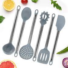 Stainless steel cooking utensils help get the stirring done when you need something strong (raise your hand if. 6 Piece Set Black Kitchen Decor Grey With Brushed Black Stainless Steel Cooking Utensils Grey Cooking Utensils Silicone Cooking Utensils For Modern Cooking And Serving Cooking Spoons Cooking Utensils Fcteutonia05 De