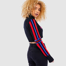 Black ribbed knit fabrication sleeveless crop top straight neckline Ellesse Womens Madonna Crop Knit Jumper Black Ellesse Com