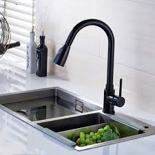 Kitchen Sink Faucet Deck Mount Single Lever Black Bronze Finish With Pull Out Sprayer