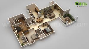 3bhk Modern 3d Floor Plan Design For Home Land8