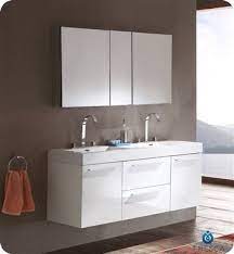 Browse a large selection of bathroom vanity designs, including single and double vanity options in a wide range of sizes, finishes and styles. Fvn8013wh Opulento 54 Inch White Modern Double Sink Bathroom Vanity W Medicine Cabinet Fvn8013wh Fst8090wh Opulento