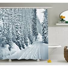 Winter Shower Curtain By Ambesonne Ski Themed Snowy Road Cold Parts Of The World Footprints Colorado United States Bathroom Decor Sets Bathroom Decor Curtains