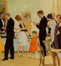 The dishes for the main course have been cleared; George Hughes Dinner Party Saturday Evening Post Cover November 1961 For Sale At 1stdibs