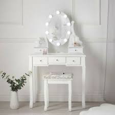 This lighted vanity mirror is made in rectangular shape so that it shows a big reflection for you. Modern White Dressing Table Hollywood Bulbs Mirror Stool Makeup Desk Vanity Set 5060635720044 Ebay