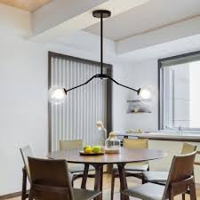 Dining Room Sunken Orb Chandelier Clear Glass Two Lights Modern Black Pendant Lamp Beautifulhalo Com