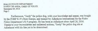 Rialto Police Chief Cuts Ties With Friends of Rialto Police K9 Program