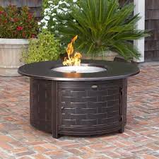 Fire Sense Perissa 44 Inch 50 000 Btu Propane Round Fire Pit Table Woven Cast Aluminum 62208 Bbqguys Round Fire Pit Table Round Propane Fire Pit Propane Fire Pit Table