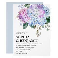 Dusty Blue Hydrangeas Pastel Pink Roses Wedding Invitation Zazzle Com Pink Roses Wedding Rose Wedding Invitations Pink Hydrangea Wedding