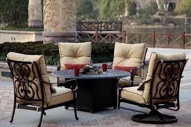 Patio Furniture Deep Seating Chat Group Cast Aluminum Propane Fire Pit Table 5pc Santa Anita