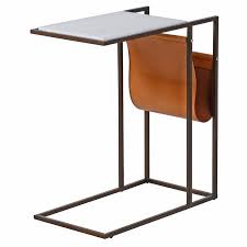 Leather And Marble Magazine Side Table Leather Side Table Side Table Marble Side Tables