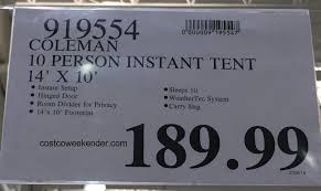 Plus, the strong frame has been tested to withstand up to 35 mph winds. Coleman 10 Person Instant Cabin Tent Costco Weekender