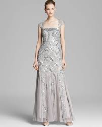 Adrianna Papell Cap Sleeve Beaded Gown Platinum Beaded Gown Beaded Dress Event Dresses